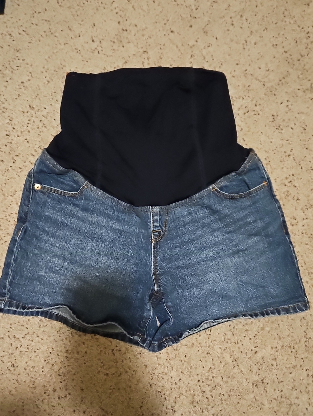 Isabel Maternity by Ingrid & Isabel Blue Denim Shorts with Black Support Panel - Picture 1 of 3